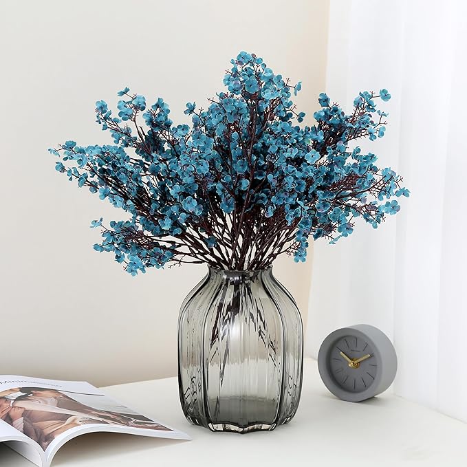 JAKY-Global Babys Breath Silk Artificial Flowers Bulk with Vase 10pcs for Fall Decor Fake Flower Bouquet Bulk for Home Kitchen Indoor Bouquet Floral Arrangement Table Centerpieces Decor(Autumn Blue)