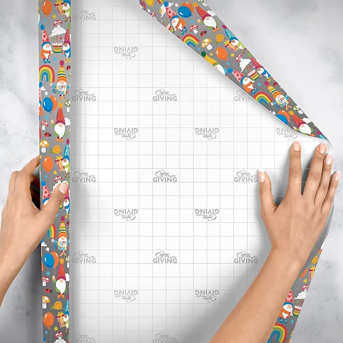 Jillson Roberts Bulk Gift Wrap, Everyday Gift Wrapping Supplies, Birthday Gnomes, 1/4 Ream 208 feet x 24 inches