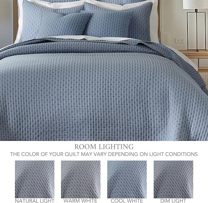Levtex Home - Cross Stitch Chambray Quilt Set - Twin Quilt + One Standard Pillow Sham - Cross Stitched Pattern - Quilt Size (68x86in.) and Pillow Sham Size (26x20in.) - Reversible - Cotton Fabric