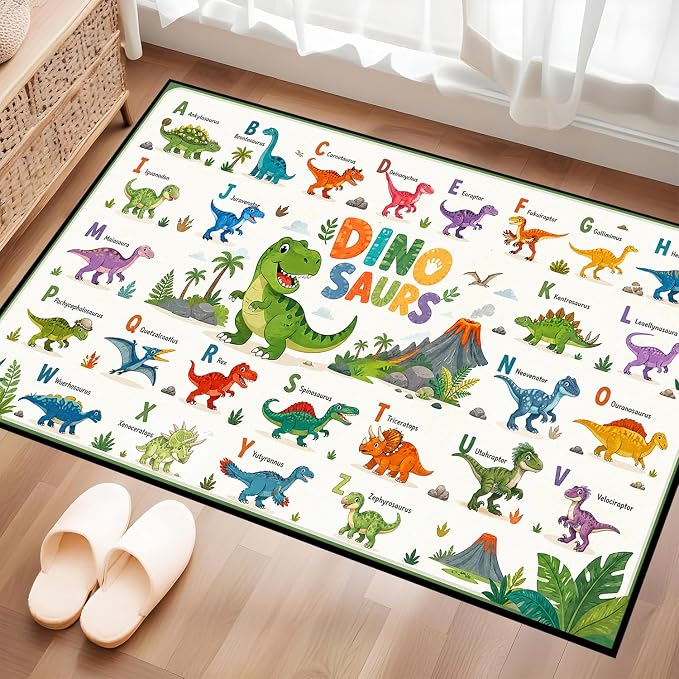 2'x3' Dinosaur Area Rug ABC Alphabet Educational Rugs for Entryway Bedroom Living Room Nursery Kitchen Playroom Home Decor Washable Cute Cartoon Dinosaur Floor Mat Carpet