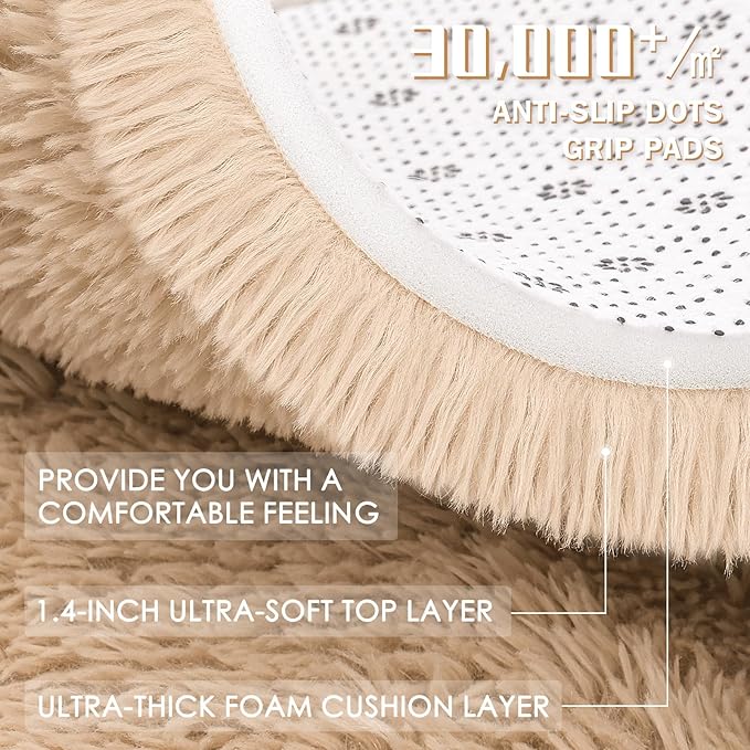OLANLY 2x9 Machine Washable Runner Rugs for Hallway, Soft Fluffy Shaggy Bedside Rugs for Bedroom, Living Room, Indoor Floor Carpet for Kids Girls and Boys, Nursery Rooms, Home Decor Aesthetic, Beige