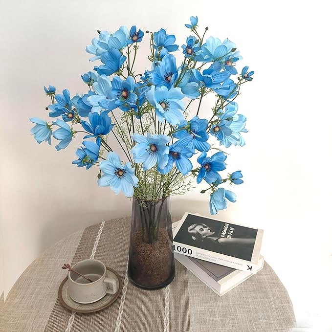 ATFL Artificial Blue Daisy Flowers,8 Bundles 21.65'' Fake Faux Silk Daisy Flowers with Stems for Home Garden Vase Décor (8, Gradient Blue)