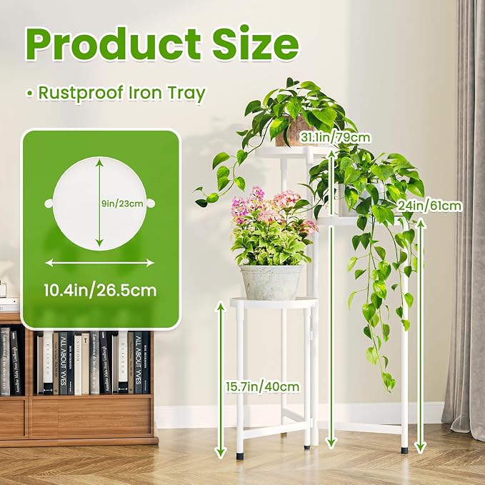 Plant Stand indoor outdoor-3 Tier black Tall Metal Flower Pot Holder 9in Wide Potted Display Rack - Heavy Duty Corner Plant Shelf for Patio Garden Balcony Living Bedroom Room