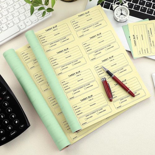 Engrowtic Tardy Slip Book - 800 Carbonless Duplicate Slips | 3.5 x 4.3 Inch for Easy Student Late Arrival Tracking (Yellow & Green)