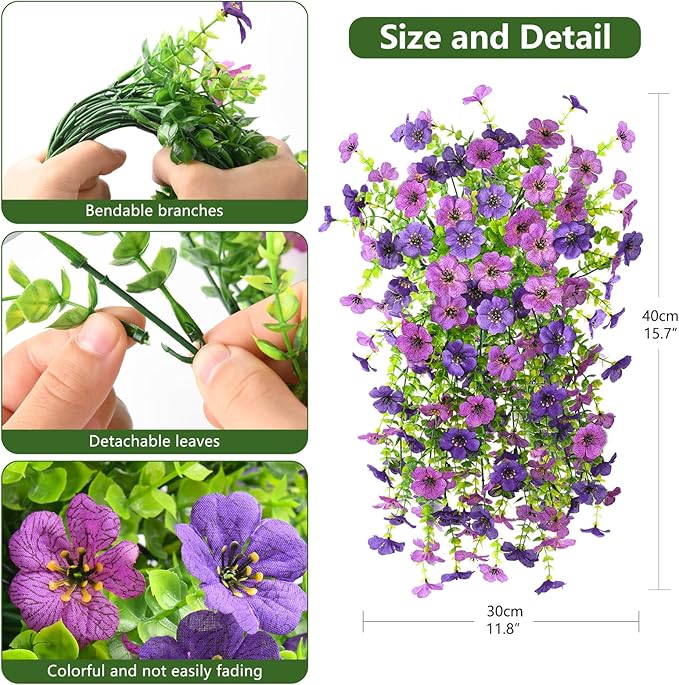 Artificial Faux Flowers Plants for Outdoor Spring Summer Decoration, 2PCS Fake Silk Daisy Flowers No Fade UV Resistant Realistic for Outside Home Planter Porch Patio Balcony Yard Decor (Purple)
