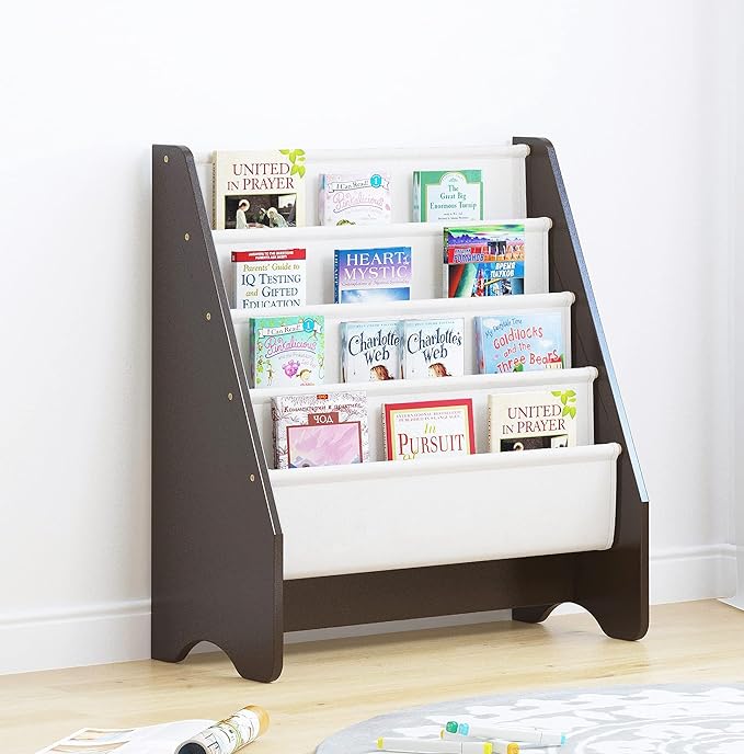 UTEX Kids Sling Bookshelf - Kids Magazine Rack with Organizer, Book Organizer (Espresso)