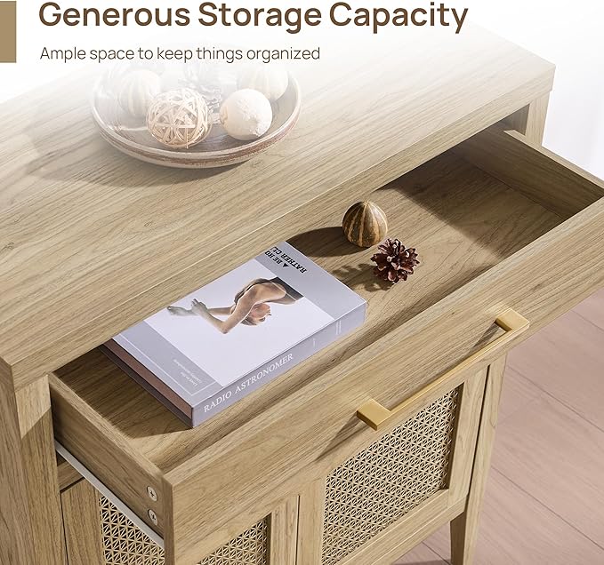 SICOTAS Sideboard Buffet Cabinet with Drawers - Credenza Storage Cabinet with Adjustable Shelves, Farmhouse Sideboards Coffee Bar Console Cabinets for Kitchen Living Room Entryway, Light Walnut, 2 PCS