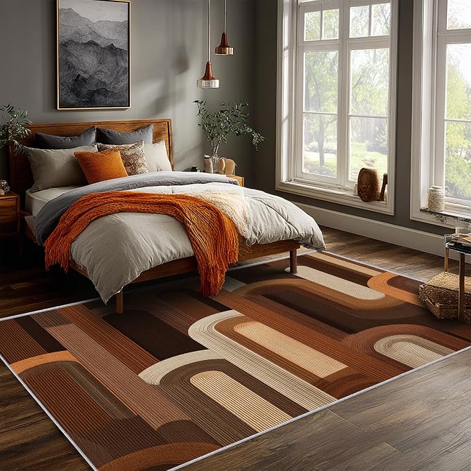 Retro Arches Area Rug 6x9, Modern Geometric Arch Pattern Rug, Mid Century Abstract Carpet for Living Room Bedroom, Non Slip Washable Rug