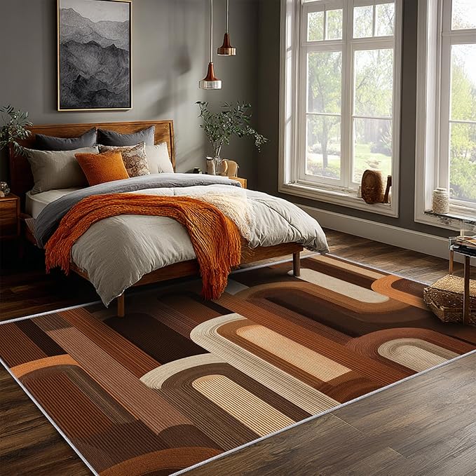 Retro Arches Area Rug 4x6, Modern Geometric Arch Pattern Rug, Mid Century Abstract Carpet for Living Room Bedroom, Non Slip Washable Rug