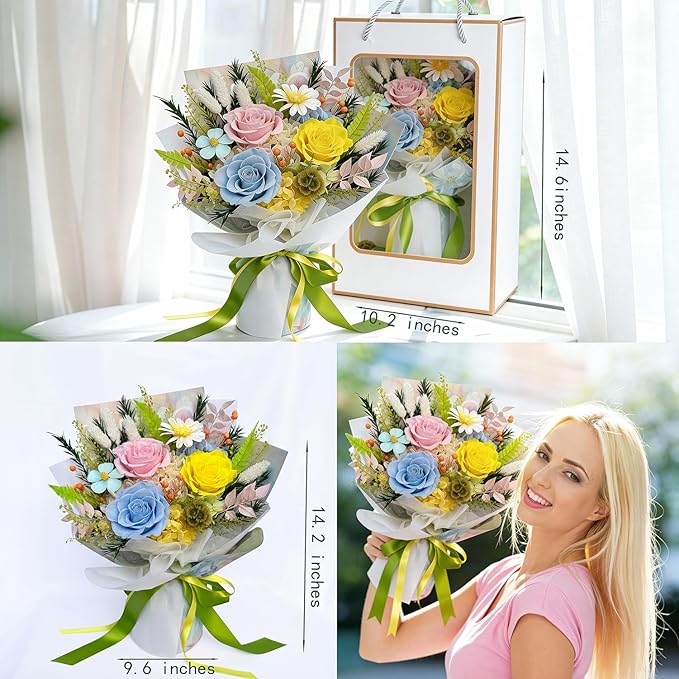 Preserved Bouquet: Fresh Flowers Bouquet-Cute Sweet Gifts for Women Wife Girlfriend Mom-Flowers for Delivery Prime on Christmas Valentines Day Anniversary Mothers Day Birthday (dopamine2)