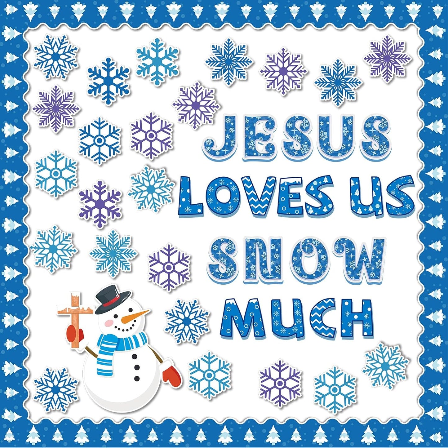 Skiennix Winter Bulletin Board Decoration Set - Snowflakes & Snowman Paper Cutouts | Christmas Classroom & Church Decor