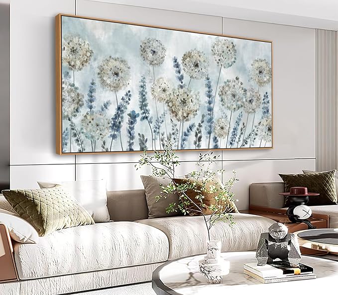 VEAEE Farmhouse Canvas Wall Art - Flowers Dandelion Wall Pictures,Living Room Decor,Nature Artwork Prints Abstract Grass Paintings for Bedroom Home Office Decoration 24"x48"