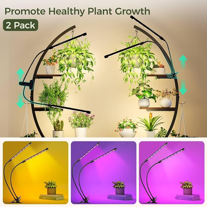 GREENSTELL Plant Stand Indoor with Grow Lights, 7-Tiered Tall Metal Plant Stand for Indoor Plants, Half-Moon Shape Display Shelf for Home,Living Room, Patio, Dark Brown (2 Pack)