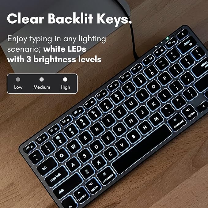 Macally Backlit Wired Keyboard for Mac | Compatible Apple Keyboard (Small and Compact) Comfortable All Day Typing USB Keyboard for MacBook Pro/Air, iMac, Mac Mini/Pro (Space Grey)