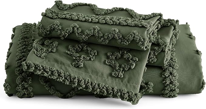 Bedsure Boho Duvet Cover Queen Size, Soft & Comfortable Elegant Design Boho Bedding for Decoration, Machine Washable Comforter Cover for All Seasons,Includes 1 Duvet Cover & 2 Pillow Shams,Olive Green