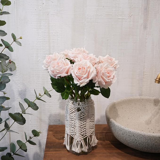 6 Pcs Silk Real Touch Latex Roses, Artificial Single Stem Big Bloom Faux Roses for Home Party Office Wedding Indoor Decor, Floral Arrangements, Table Centerpieces