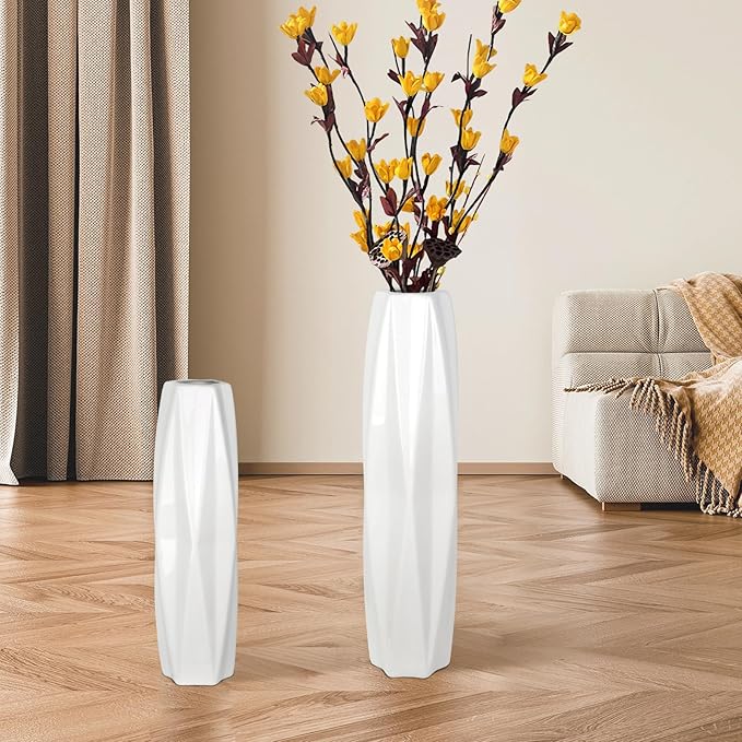 Large Ceramic Floor Vase 17.7 Inches Tall,White Tall Modern Flower Vases For Office, Home,Farmhouse,Living Room Décor,Simple Origami Design Fall Decorative Porcelain flower Arrangement Vase Ideal Gift