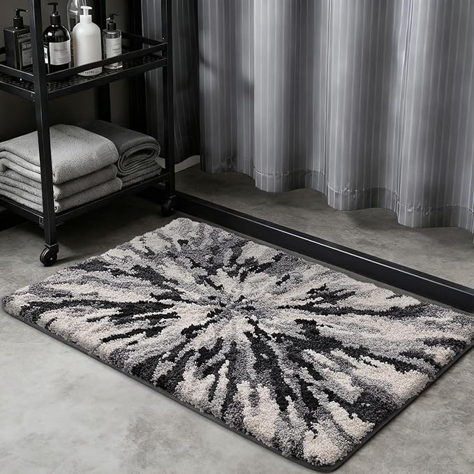 LUMI Bathroom Rugs, Soft Absorbent Bath Mat for Modern Home Decor, Non-Slip Quick-Dry Bath Rug, Machine Washable Floor Mat for Shower and Tub, Entryway, 20"x32", Grey