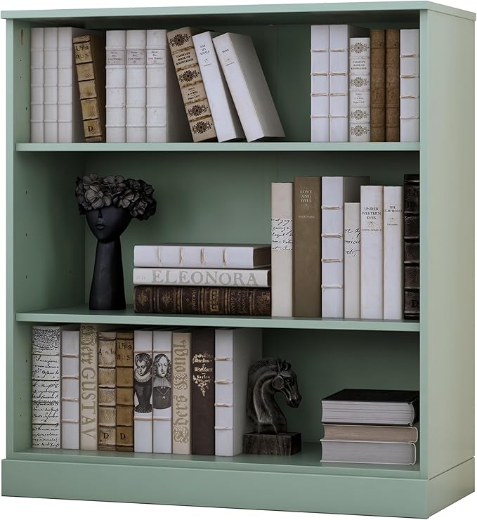 Palace Imports Solid Wood Bookcase - 3-Tier Floor Standing Bookshelf - 36" Short Storage Shelf, 32” W - Sage, Display Furniture for Living Space, Renewable 100% Eco-Friendly Wood, Made in Brazil