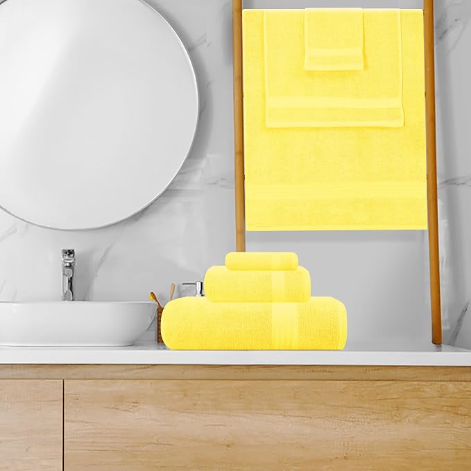 GLAMBURG Ultra Soft 8-Piece Towel Set - 100% Pure Ringspun Cotton, Contains 2 Oversized Bath Towels 27x54, 2 Hand Towels 16x28, 4 Wash Cloths 13x13 - Ideal for Everyday use, Hotel & Spa - Yellow
