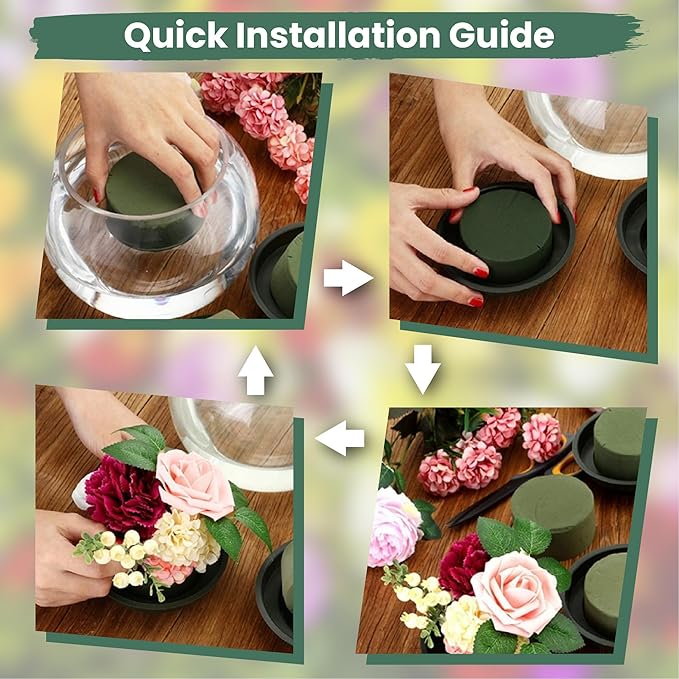 Lageza Pack of 6 Round Floral Foam Blocks (3” X1.5”) Dry & Wet Green Flower Foam Blocks for Fresh & Artificial Flower Arrangements, Party Decorations, Florist Supplies (Size: 3 Inch)