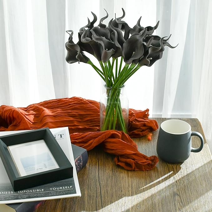 Mandy's PU Dark Grey Calla Lily Artificial Flowers 20 Stems 13.5in Faux Realistic Centerpiece for Thanksgiving and Christmas Decorations DIY Bridal Bouquet Home Décor