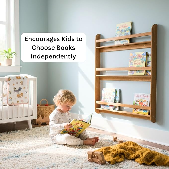 Montessori Wall-Mounted Bookshelf for Toddlers Toy Storage Shelf Organizer for Playroom and Classroom Floor Bookshelves for Kids Room (Oak, XL, 3)