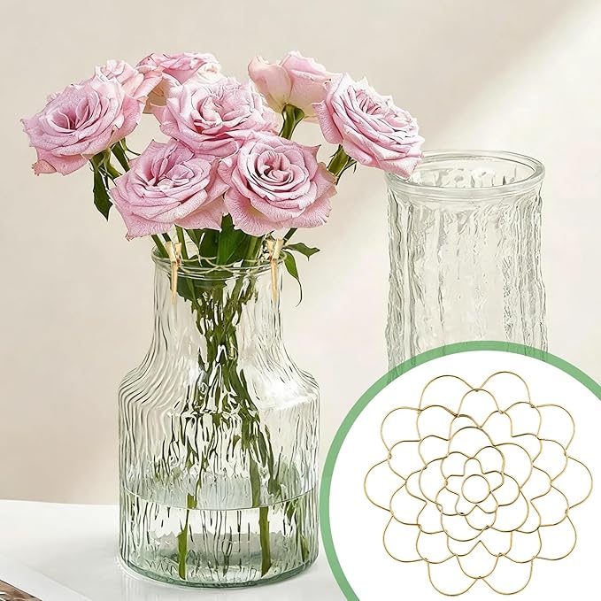 3Pcs Flower Arrangement Holder Set- Stainless Steel Floral Grid Organizer - Wire Frog Insert for Vases Bouquets DIY Home Decor(Gold)