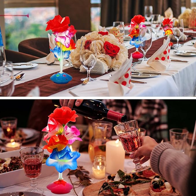 12 Pcs Luau Party Decorations Optic LED Fiber Flower Centerpieces Table Decorations Optic Flashing Color Changing Artificial LED Flower Fairy Light Party Festival Decor for Home Wedding