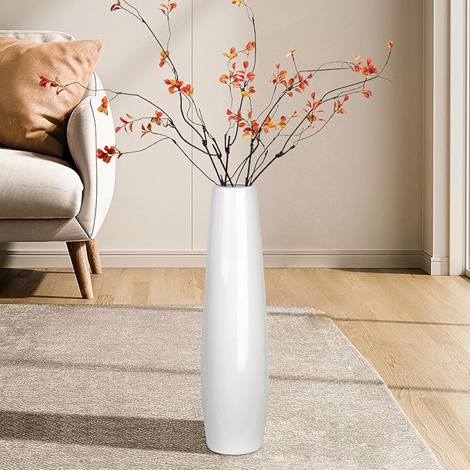 White Ceramic Floor Vase 17.7 Inches Tall Flower Holder Decorative Large Vases for Table Centerpieces Shelf Home Decor Living Room Branches Sky-Dried Flower Arrangement Simple Decorative