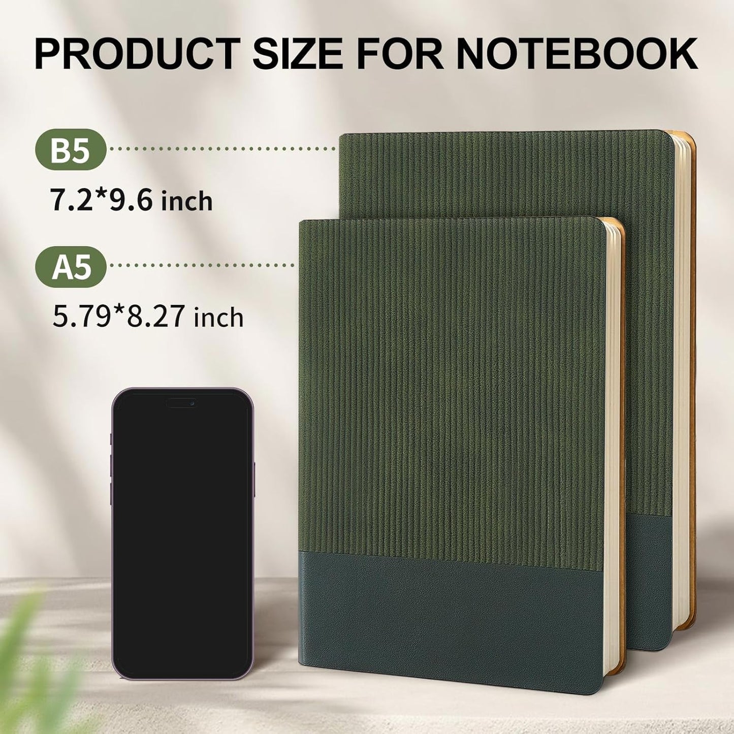Skiennix Lined Journal Notebook - A5 PU Leather Daily Writing Journal | 216 Pages, Dark Green