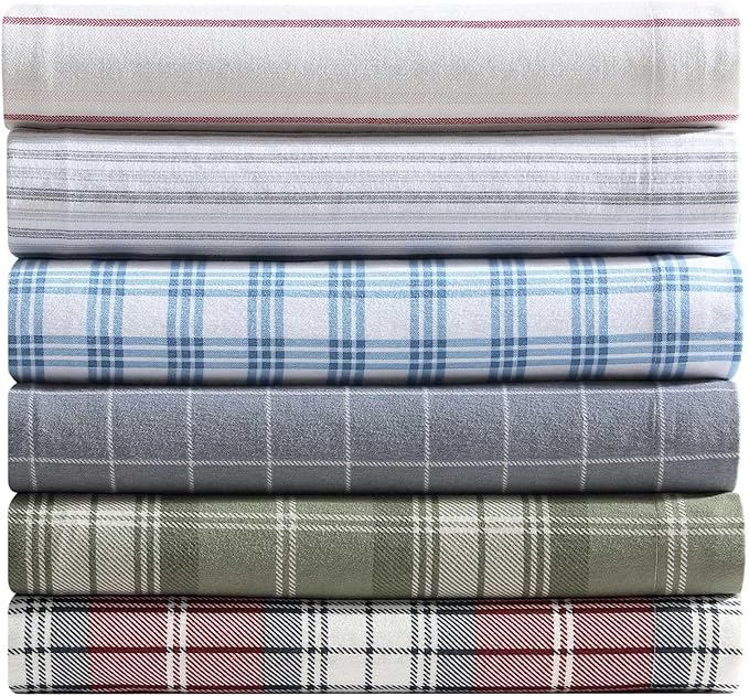 Eddie Bauer - Full Bed Sheets, Cotton Flannel Bedding Set with Matching Pillowcases, Brushed for Extra Softness, Deep Pocket, Oeko-Tex Certified (Arrowhead Tartan Blue)