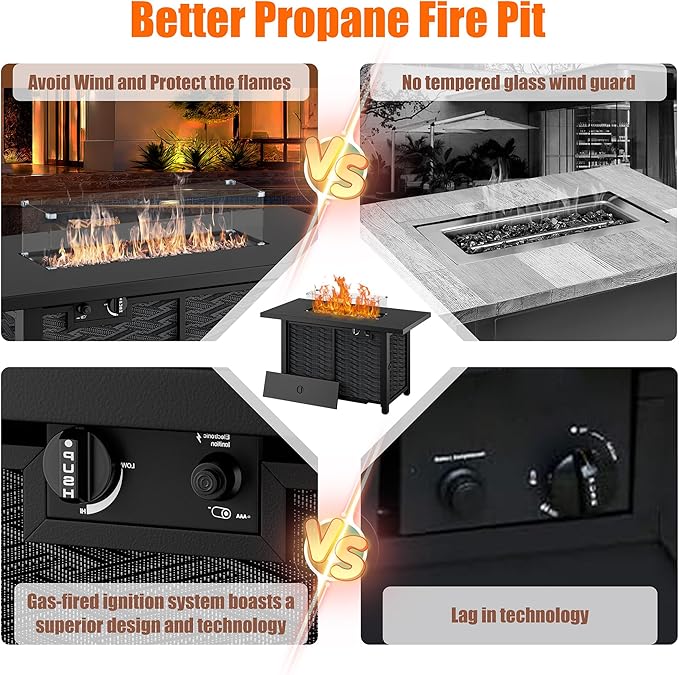 Shintenchi Propane Fire Pits 43″ Outdoor Gas Fire Pit, 50,000 BTU Rectangle Gas Fire Pit Table with Lava Rocks, 2-in-1 Fire Table with Removable Lid, CSA-Certified for Outside Patio,Parties,Backyard