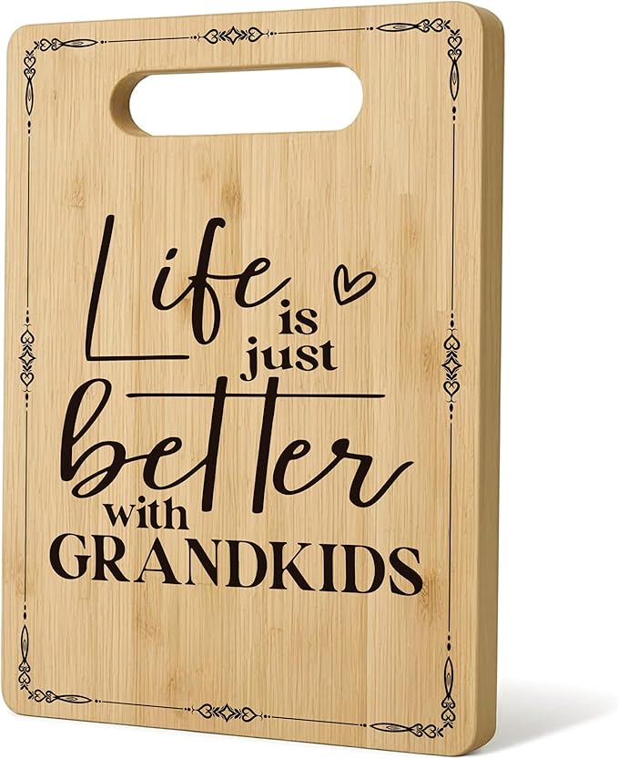 Grandma Gifts Cutting Board, Grandma Grandpa Gifts From Grandkids,Mother's Day Kitchen Gifts for Mom from Daughters Sons Kids, Life Is Just Better With Grandkids Cutting Board