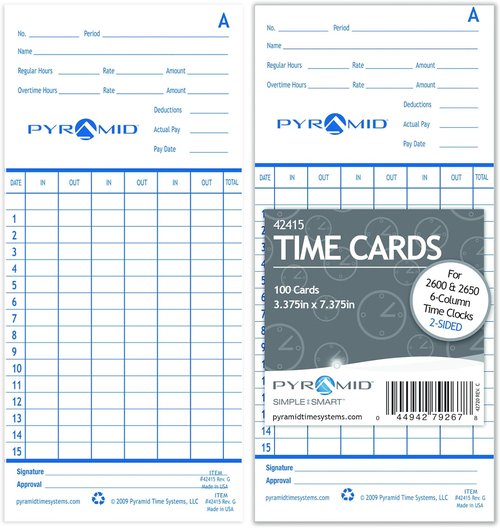 Pyramid Time Systems - Authentic Time Cards for Pyramid Time Clocks | Double-Sided Sheets (3.38 x 7.44 In) - 1000 Pack - Blue/Green