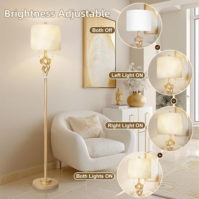 Scenekoy Sculptural 65.5” Floor Lamp for Living Room Bedroom, Gold Leaf Finish & Resin Body, Pull Chains Switch Standing Lamp, Brightness Adjustable Corner Lamp with Bulb Prefer for Home Office Bar