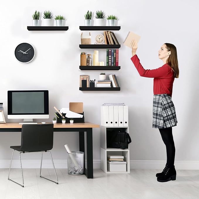 Sorbus Floating Shelves for Wall – 16 Inch Floating Shelf for Kitchen, Bedroom, Living Room, Bathroom, Home & Wall Decor - Mounted Bathroom Shelves with Invisible Brackets (Black, 5 Pack)