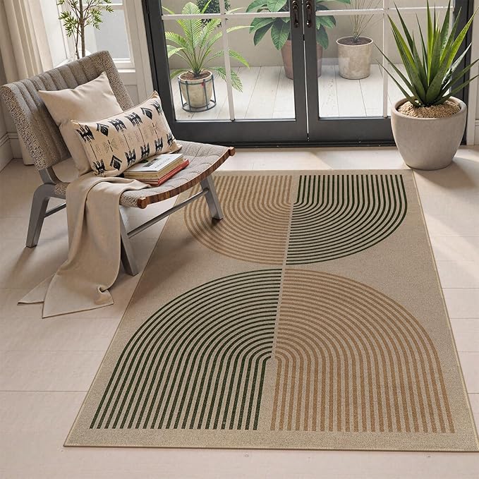 Lahome Modern Rainbow Easy Jute 3x5 Patio Rug, Washable Rugs for Entryway Farmhouse Non Slip Indoor Door Mat, Contemporary Throw Carpet for Entry Mudroom Porch Decor