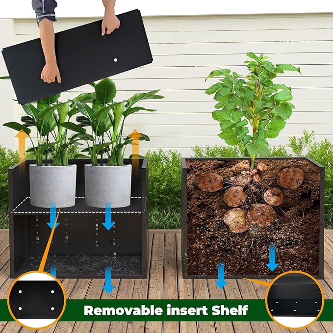 Black Metal Heavy Planter 32" x 15" x 24"for Outdoor Plants Metal Rectangle Outdoor Planter Spliced Flower Box with Partitions for Outside,Indoor,Garden (Black, 32 * 15 * 24)