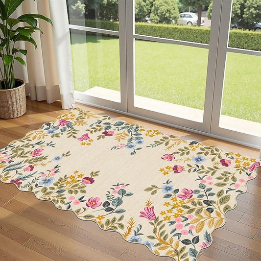 Colorful Floral Entry Rug - 3x5 Ft Washable Indoor Outdoor Front Door Mat Outside Entrance Front Porch Mat Non-Slip Boho Throw Rugs for Living Room Bedroom Entryway Kitchen Office Porch Decor