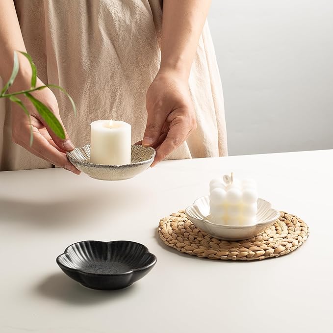 BEUNAIZER Ceramic Pillar Candle Holder Plates, Decorative Candlestick Holder, Tea Light Incense Santo Palo Holders, for Dinning, Party, Wedding, Birthday, Anniversary Decorations, 1pack (Camel)