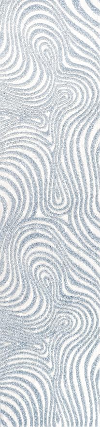 JONATHAN Y Maribo High-Low Abstract Striped Light Blue/Ivory 2x10 Indoor/Outdoor Runner Rug, Pet Friendly, Non-Shedding, Stain Resistant, Easy-Cleaning for Backyard (SCN103C-210)