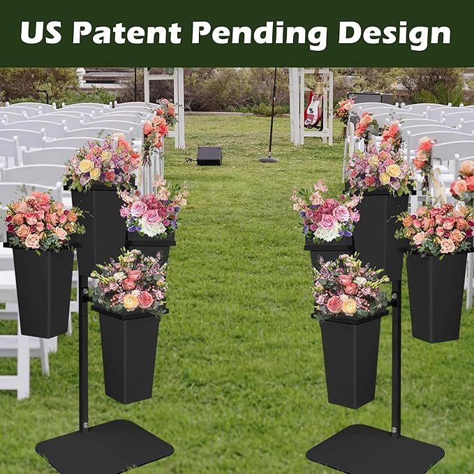 PROLEE Flower Display Stand with Buckets, Wedding Flower Cart Display Stand with Wheels,Flower Stand for Wedding Party, Events and Garden Decor (Black)