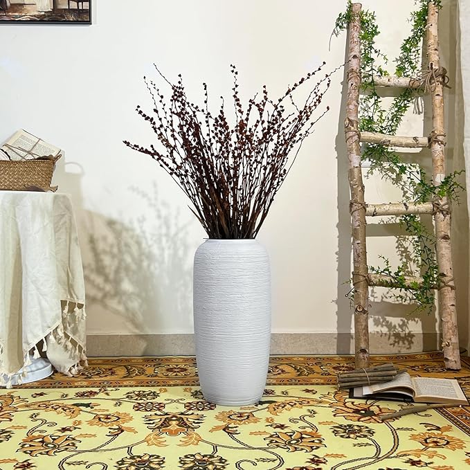 Large Rustic Ceramic Farmhouse Vase,15.7 Inch Tall Pottery Decor Floor Vases Vintage Flower Vases for Home Living Room Entryway Table Centerpiece Decor,Terracotta Vase,Wedding Gift,White