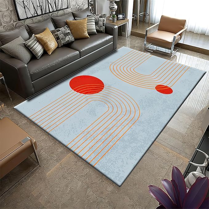 Retro Medieval Blue Area Rug, Abstract Boho Sun Non Slip Bedroom Rugs, Breathable Durable Carpet for Indoor Study Living Room Office Decor Rug - 5 ft x 6 ft