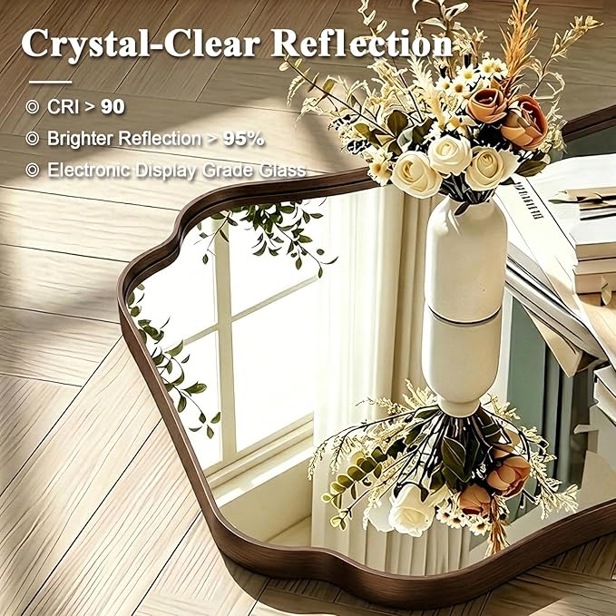 ANDY STAR Bronze Bathroom Mirror 24x32 Inches, Small Ornate Scalloped Wall Mirror with Distinctive Notched Edge Stainless Steel Frame for Hallway, Lounge and Vanity Area