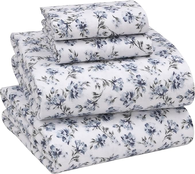 RUVANTI Flannel Sheets Full Size - 100% Cotton Double Brushed Bed Sheets Set, Deep Pockets 16 Inches, All Seasons Breathable & Extra Soft Full Sheets, Warm & Cozy, 4 Piece, Perri Me