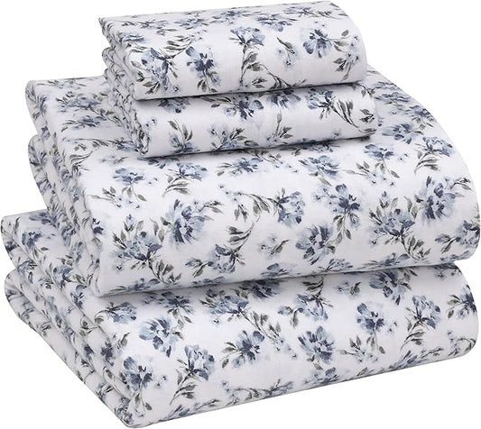RUVANTI Flannel Sheets King Size - 100% Cotton Brushed King Size Sheets Set - Deep Pockets 16 Inches Bed Sheets - All Seasons Breathable & Extra Soft - Warm & Cozy, 4 Piece, Perri Me
