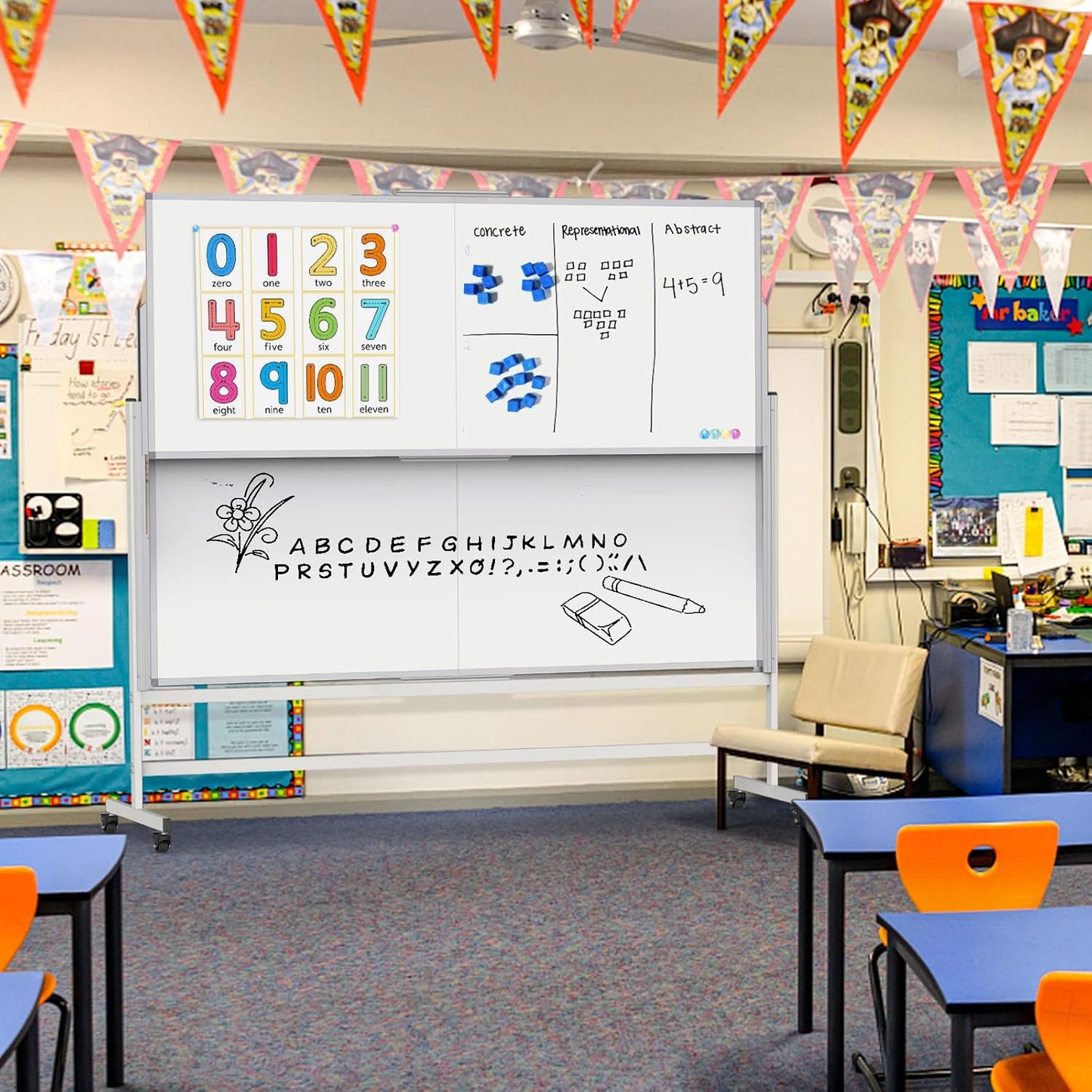 Skiennix Height Adjustable Dry Erase Whiteboard - 72x60 Inches Mobile Magnetic Easel for Office & Classroom