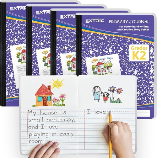 EXTRIC Primary Composition Notebook - 4 Pack K-2 Hardcover Journals for Kids | 200 Pages for Drawing & Writing